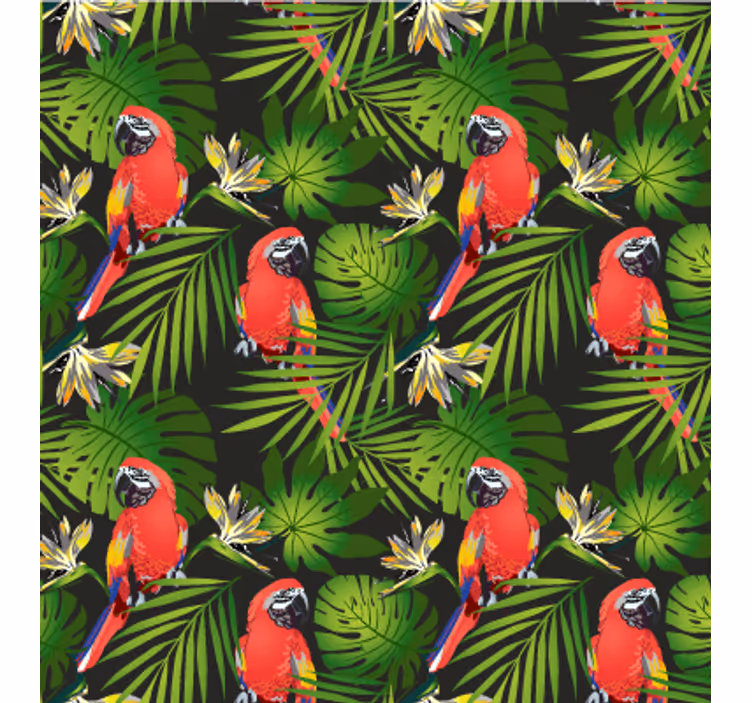 Papier peint nature perroquets tropicaux et feuillage - TenStickers