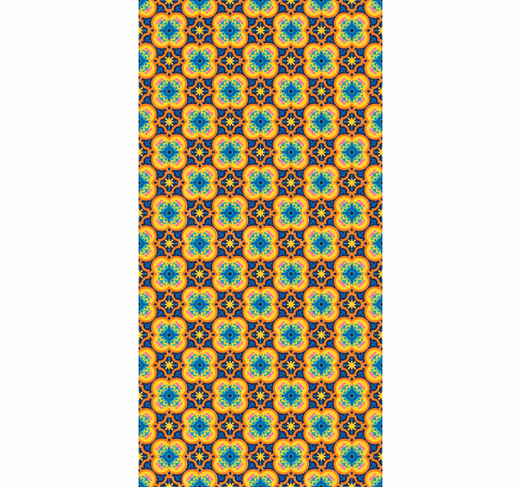 Papier peint texture motif boho oriental jaune et bleu - TenStickers