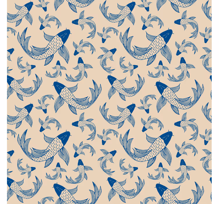 Papier peint chambre enfant poissons bleus sur fond beige - TenStickers