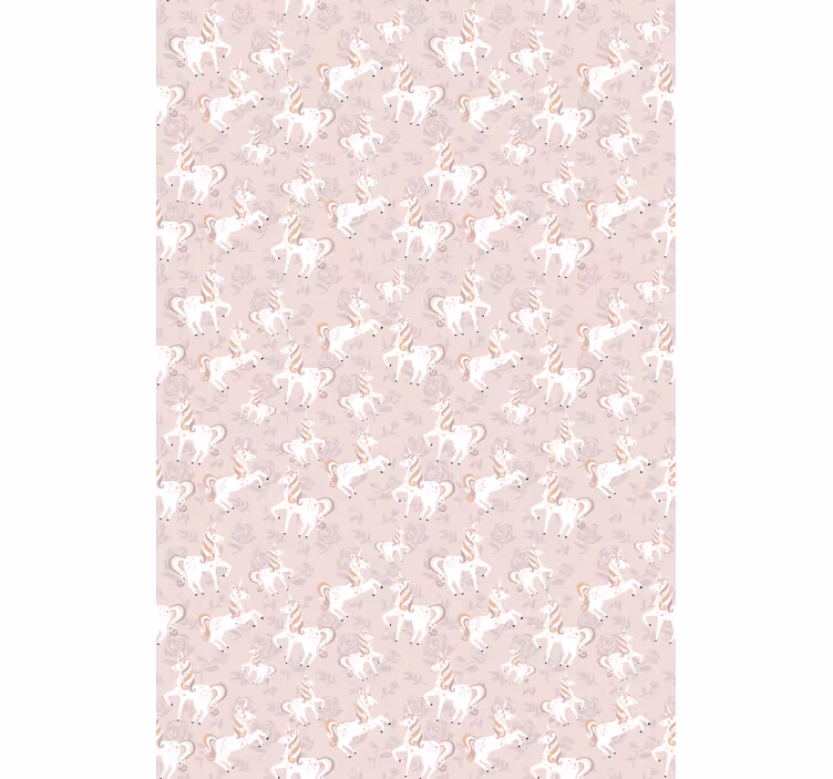 Papier peint chambre enfant licorne rose et grande fleurs - TenStickers