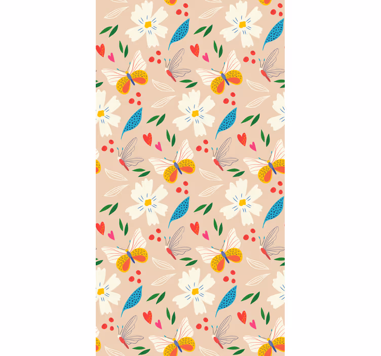 Papier peint chambre enfant fleurs et papillons beige - TenStickers
