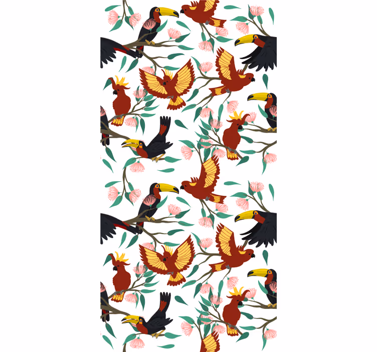 Papier peint chambre enfant perroquets et toucans volants - TenStickers