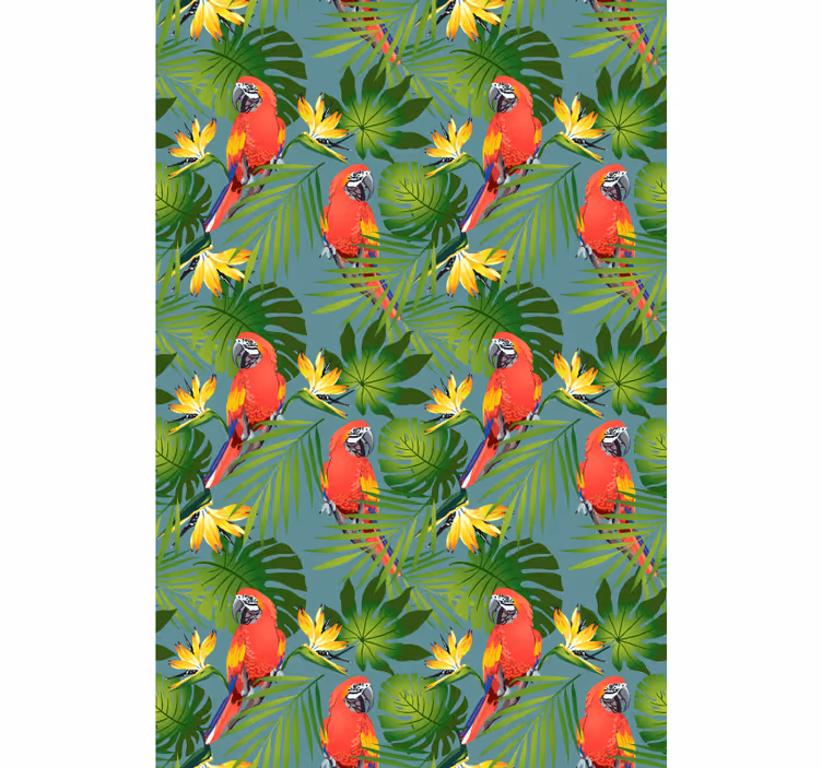 Papier peint chambre enfant perroquets tropicaux et feuilles - TenStickers