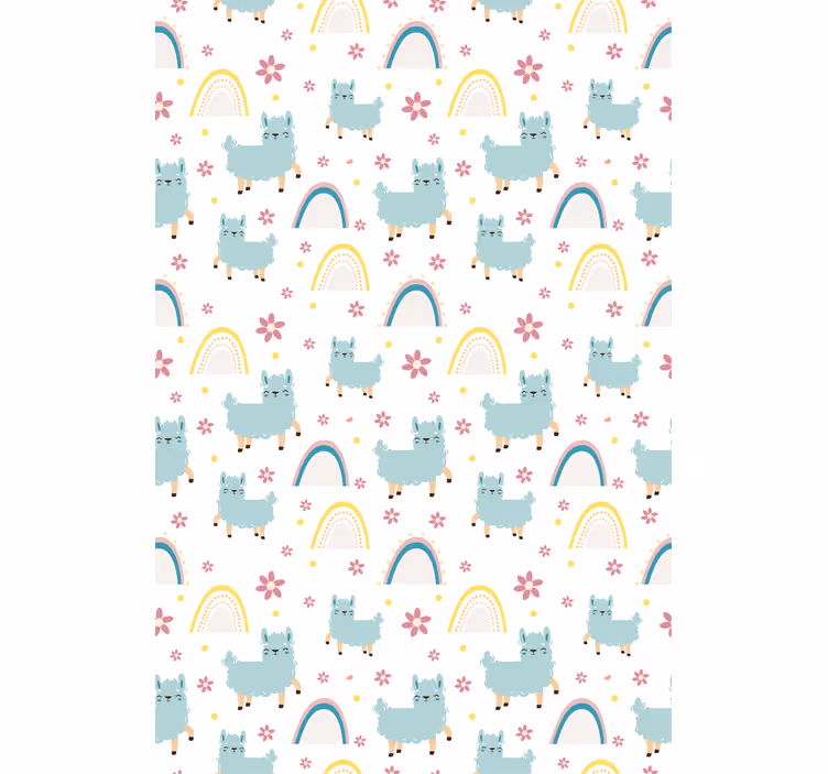 Papier peint chambre enfant lamas mignons et arcs-en-ciel - TenStickers