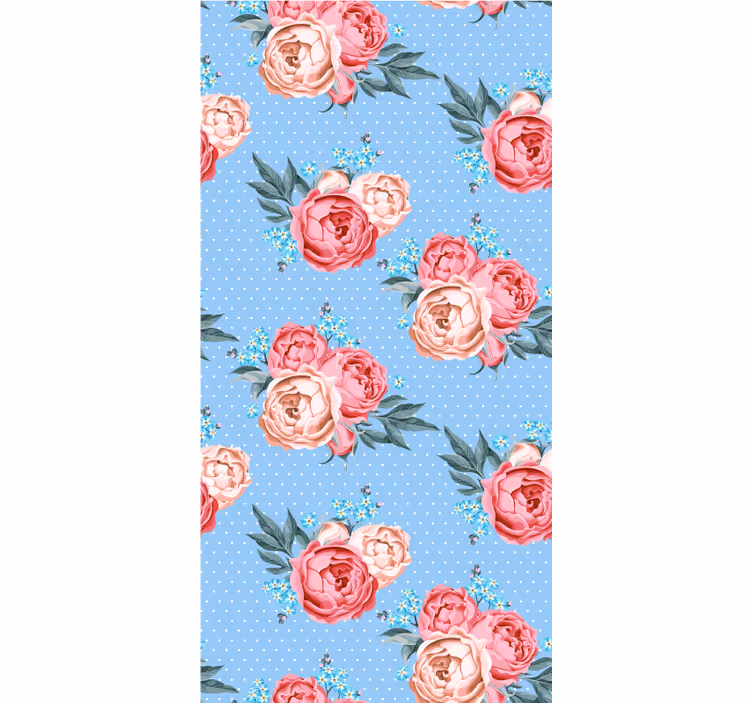 Papier peint couloir roses roses bleues en fleurs - TenStickers