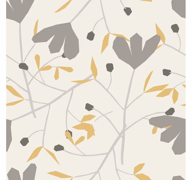 Papier peint scandinave fleurs grises et jaunes - TenStickers