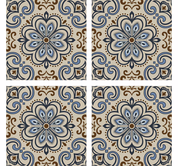 Papier peint carrelage motif floral - TenStickers