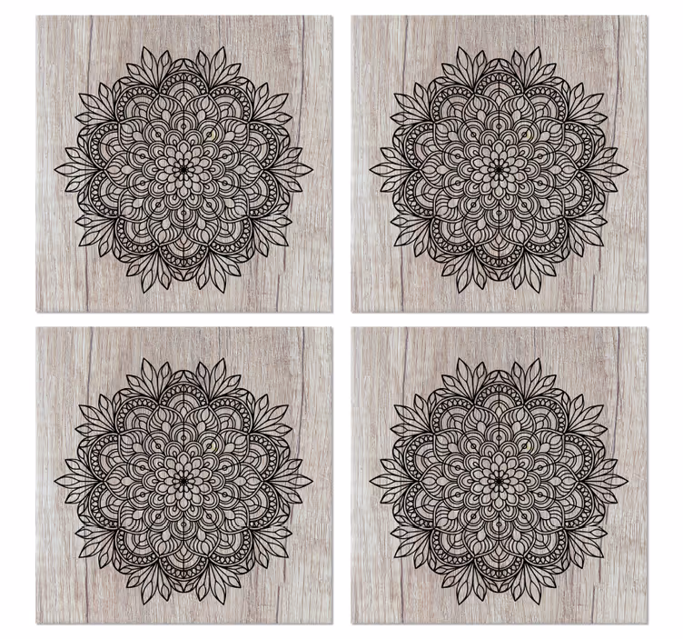 Papier peint carrelage mandala noir sur bois - TenStickers
