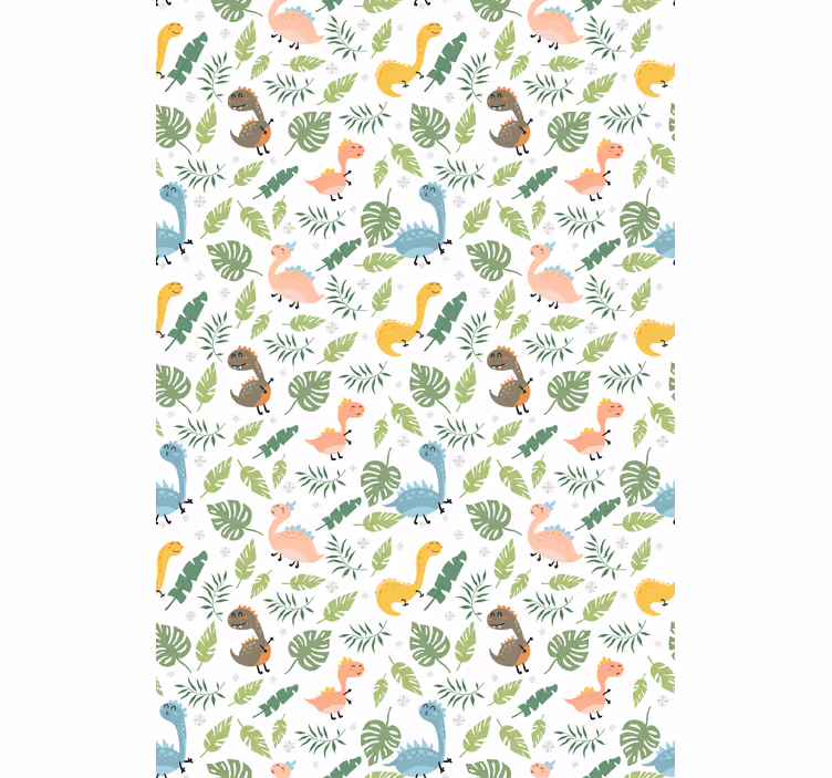 Papier peint dinosaures forêt pastel avec motifs - TenStickers