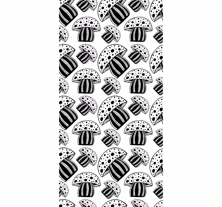 Papier peint moderne champignons ethniques noir et blanc - TenStickers