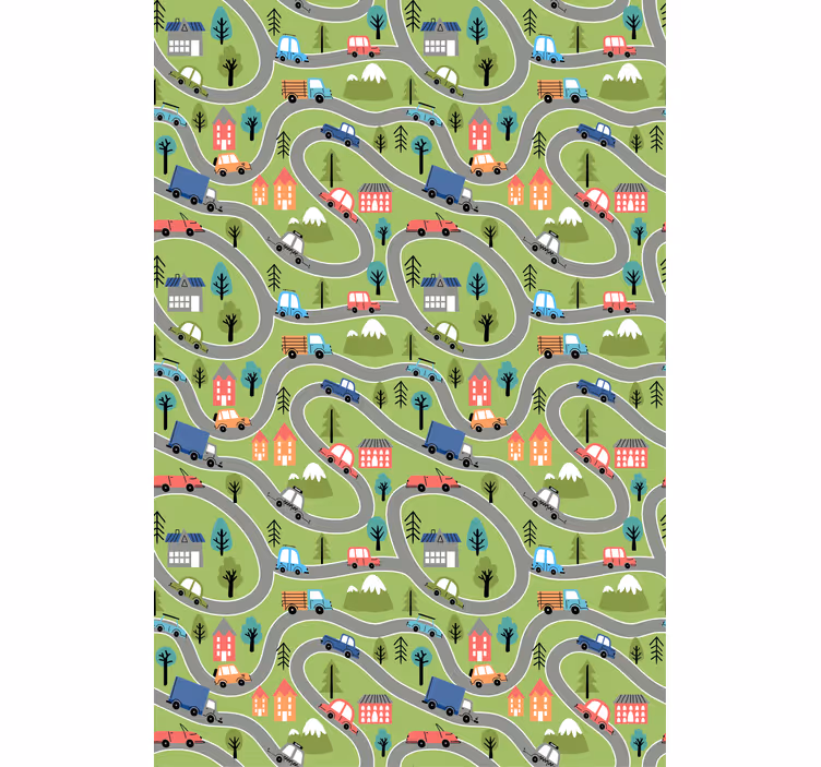 Papier peint chambre enfant routes de véhicules colorés - TenStickers
