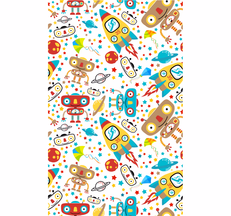 Papier peint chambre enfant aventure des robots fusées - TenStickers