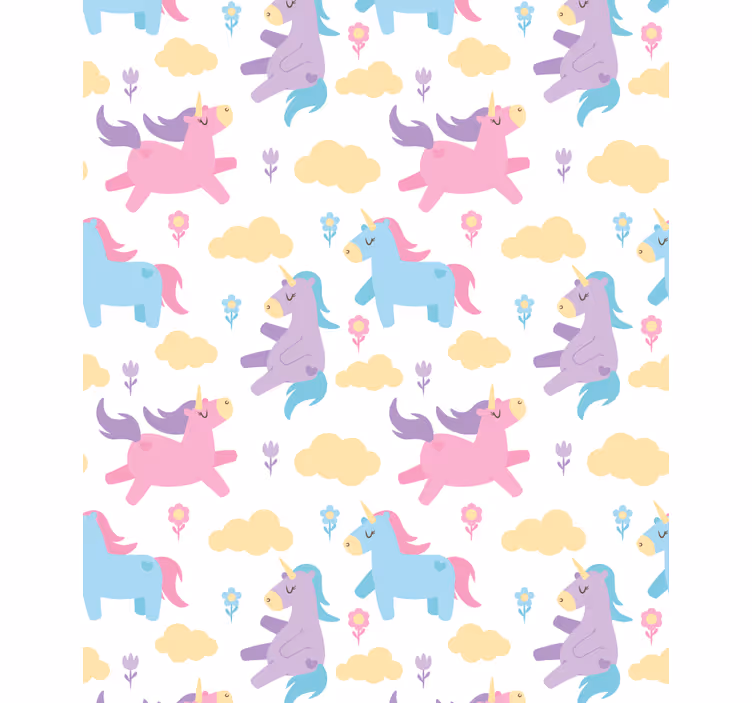 Papier peint chambre enfant licornes et nuages - TenStickers