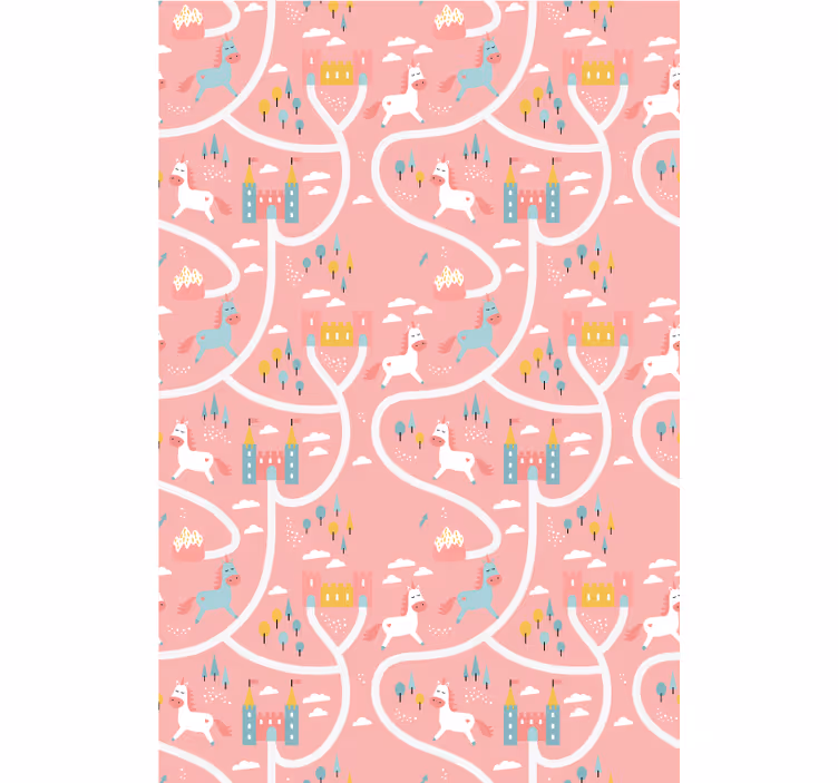 Papier peint chambre enfant châteaux et licornes - TenStickers