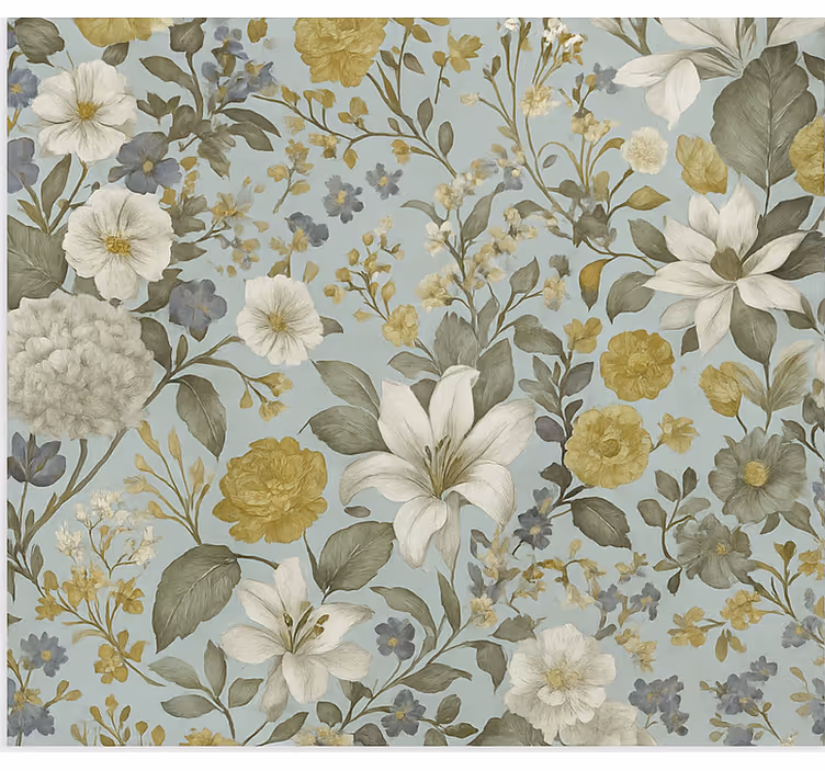 Papier peint salle à manger fleurs ton olive - TenStickers