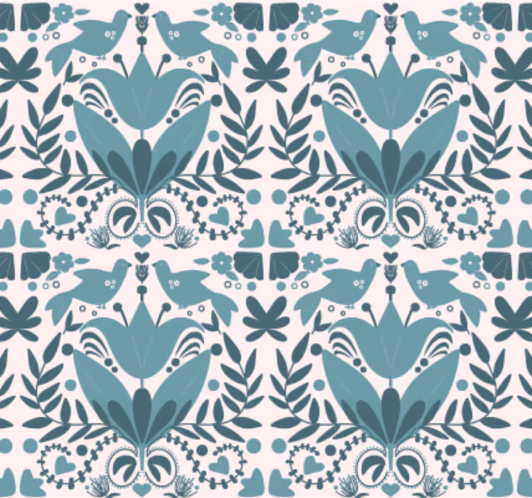 Papier peint cuisine motif folk bleu avec oiseaux - TenStickers