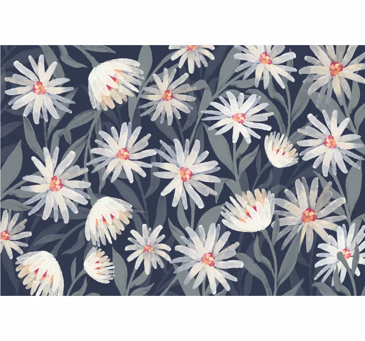 Papier peint cuisine fleurs marguerites sur fond bleu - TenStickers