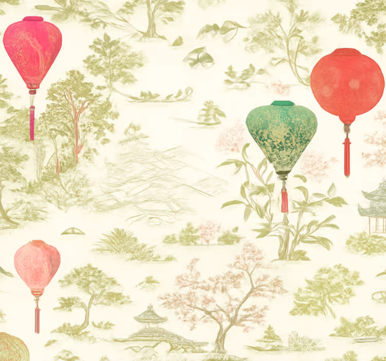 Papier peint chambre adulte paysage chinoiserie orientale - TenStickers