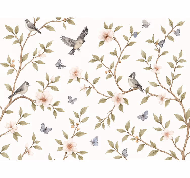 Papier peint oiseaux fleur vintage et oiseaux - TenStickers