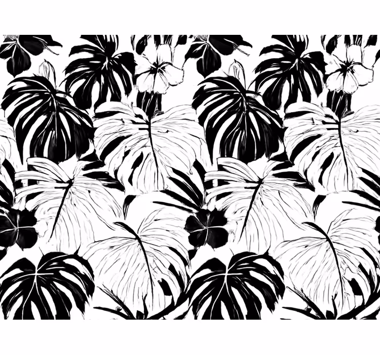 Papier peint salon feuilles de palmier noir et blanc - TenStickers