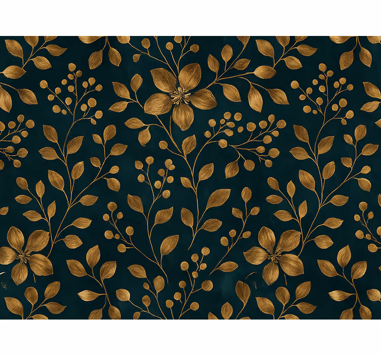 Papier peint chambre adulte design bleu foncé fleurs dorées - TenStickers