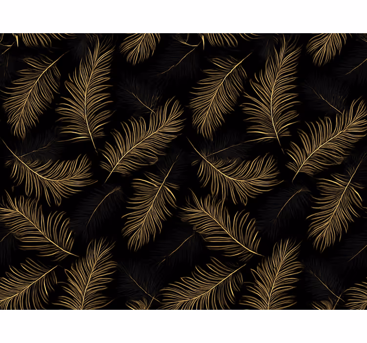 Papier peint salon motif noir et feuilles dorées - TenStickers