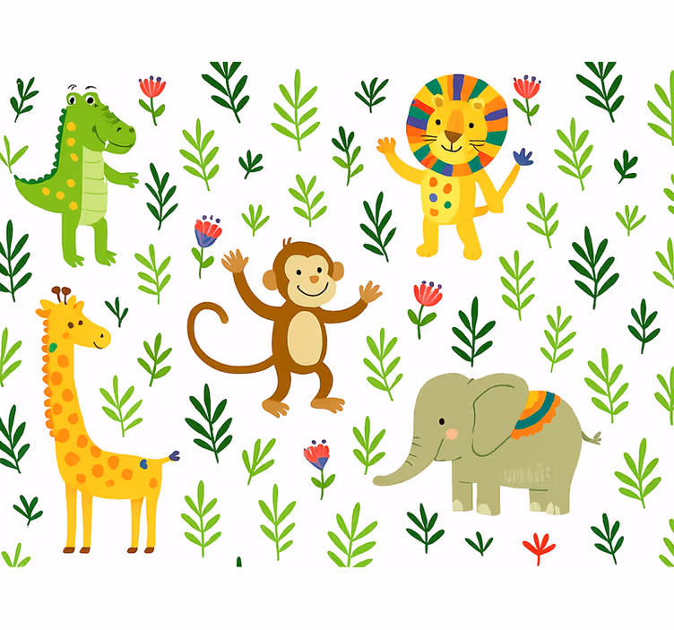 Papier peint chambre enfant animaux heureux et mignons - TenStickers