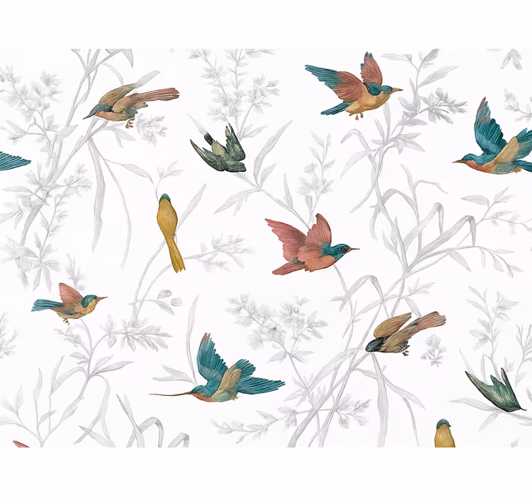Papier peint salon motif oiseau et feuille - TenStickers