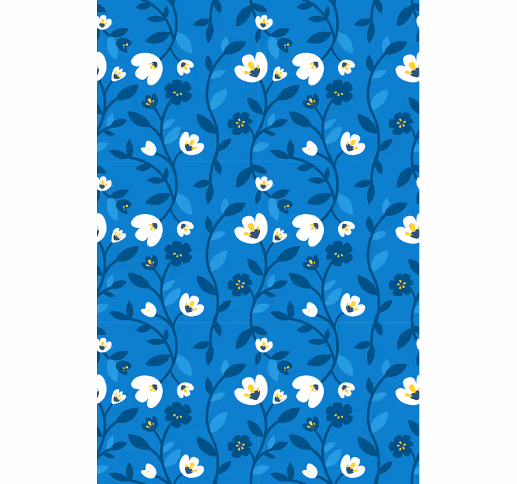 Papier peint floral fleurs blanches sur fond bleu - TenStickers