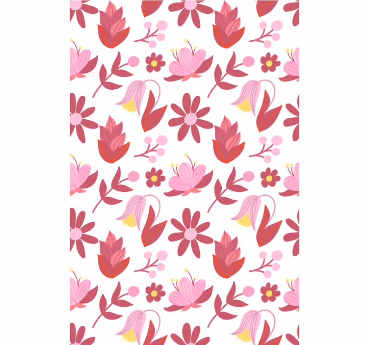 Papier peint fleuri art populaire polonais rouge - TenStickers