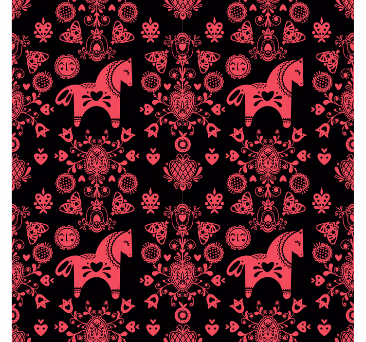 Papier peint fleuri illustration de cheval folklorique - TenStickers