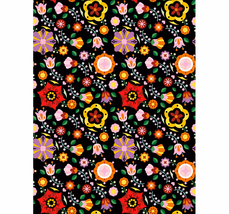 Papier peint fleuri motifs folkloriques polonais - TenStickers