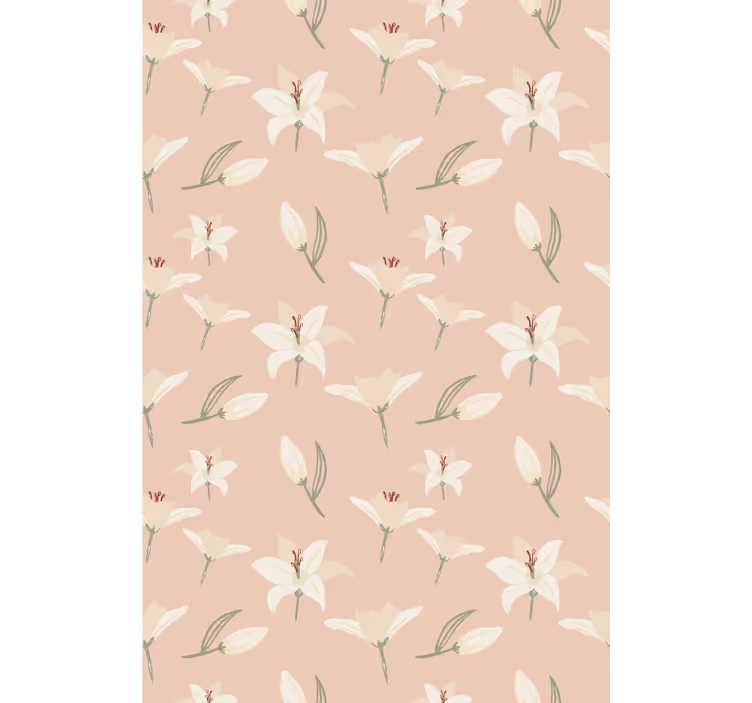 Papier peint fleuri motif lys blanc sur fond nude - TenStickers