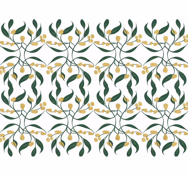 Papier peint feuillage branches vertes et dorées - TenStickers