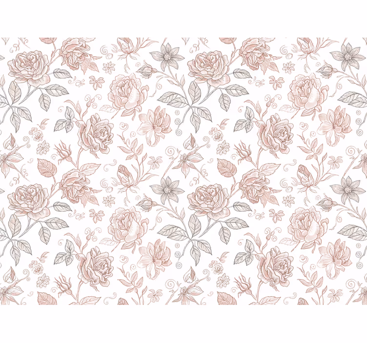 Papier peint floral croquis de rose vintage - TenStickers