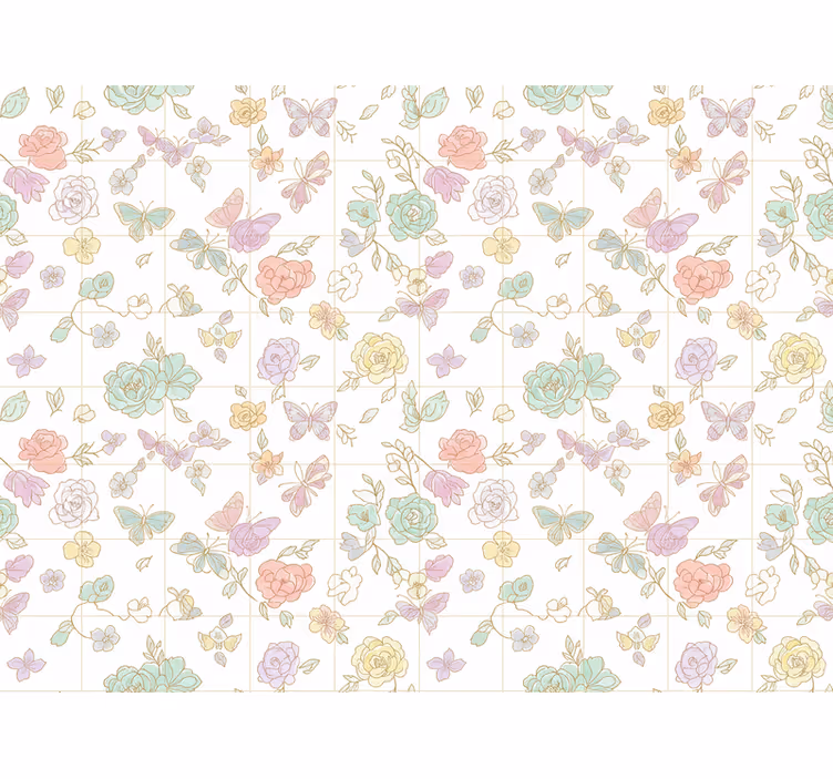 Papier peint floral papillon aux couleurs douces - TenStickers