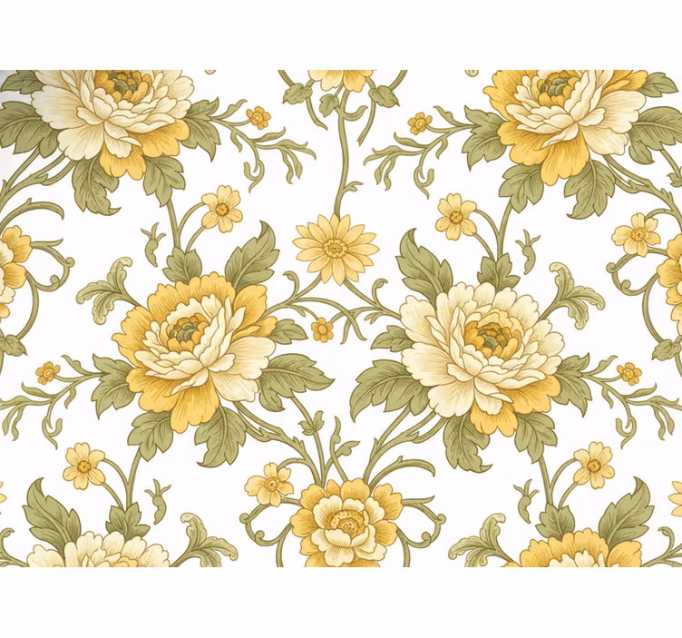 Papier peint classique design vintage fleurs jaunes - TenStickers