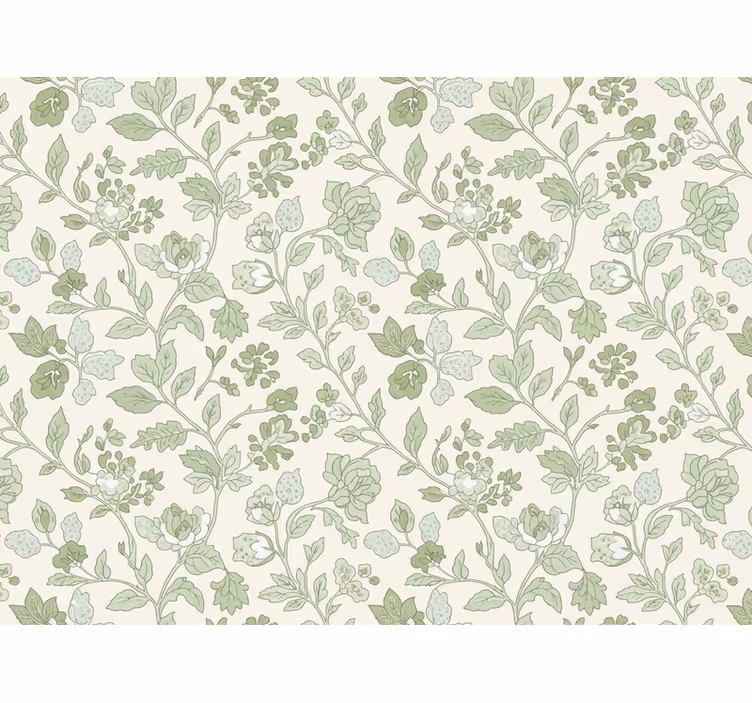 Papier peint pierre floral vert crème - TenStickers