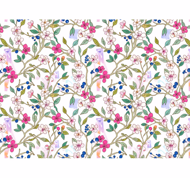 Papier peint floral branches fleuries colorées - TenStickers