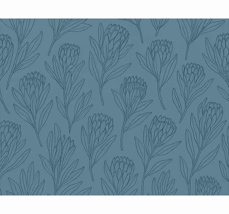 Papier peint floral fleurs stylisées bleu-vert muted - TenStickers