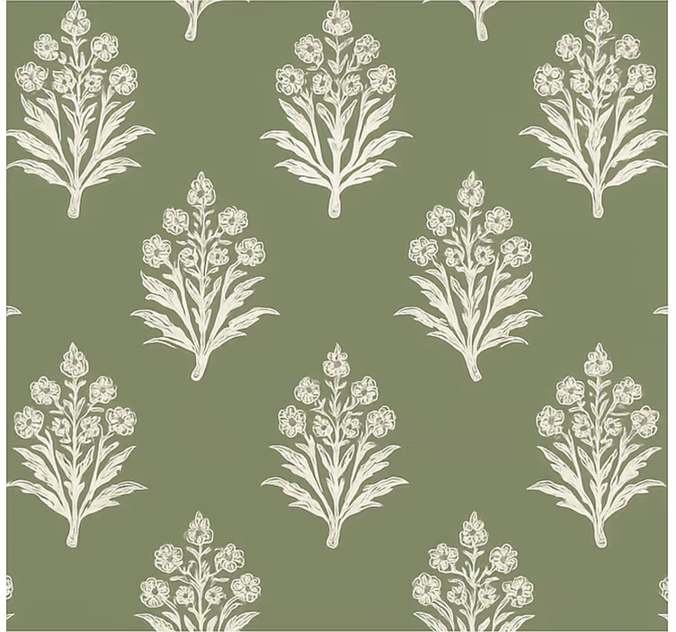 Papier peint floral imprimé en vert boueux - TenStickers