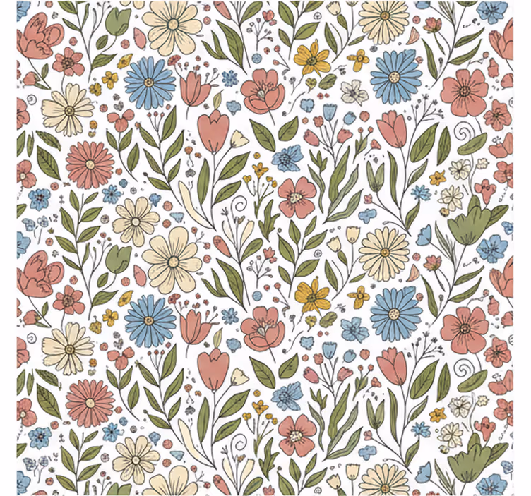 Papier peint feuillage fleurs dessinées - TenStickers