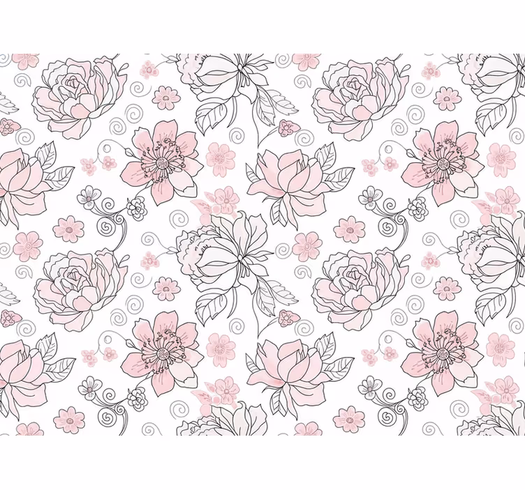 Papier peint feuillage design floral noir et rose - TenStickers