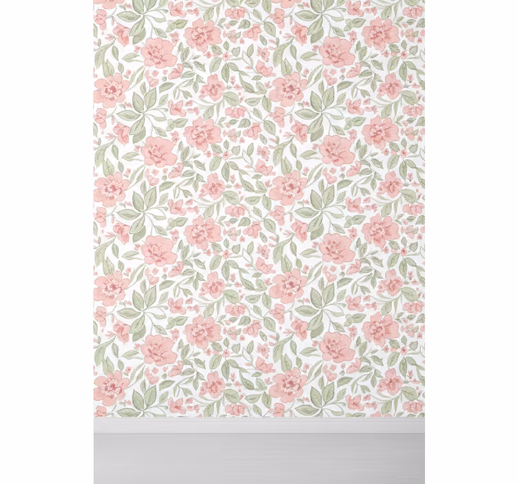 Papier peint feuillage rose clair et crème - TenStickers