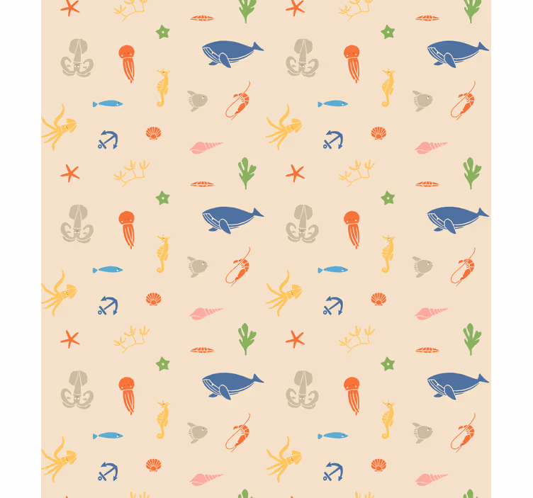 Papier peint beige animaux marins sur fond beige clair - TenStickers