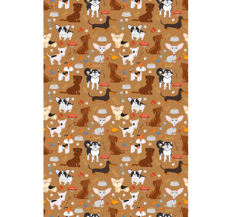 Papier peint marron motif de chiens mignons différents - TenStickers