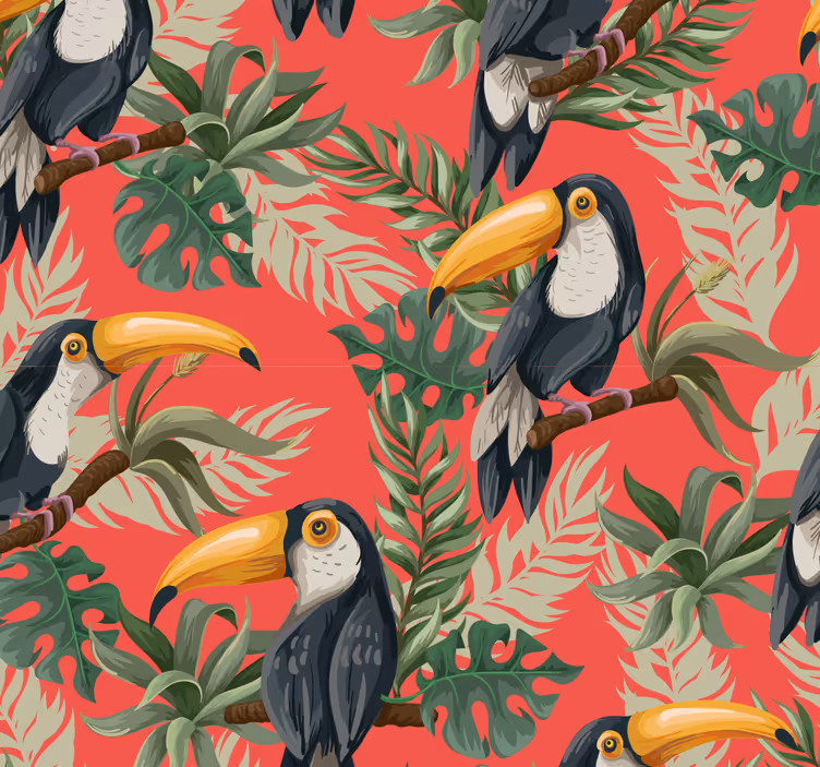 Papier peint couloir nature jungle toucans - TenStickers