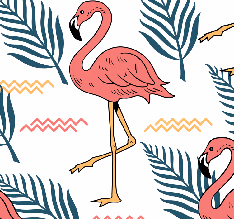 Papier peint oiseaux imprimé tropical flamant rose - TenStickers