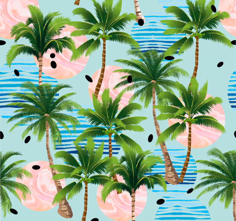 Papier peint jungle palmiers sur le soleil en marbre - TenStickers