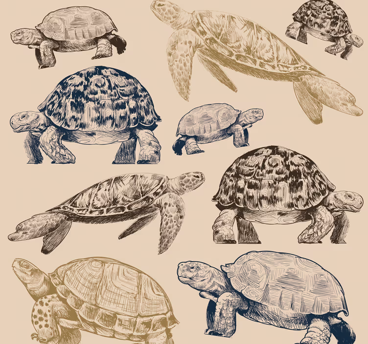 Papier peint chambre motif tortues beige - TenStickers